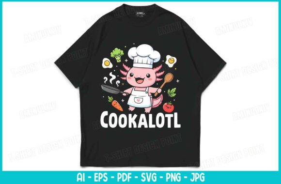 Cute Chef Axolotl Cooking T-Shirt Design for Creative Projects