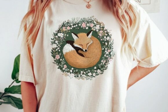 Enchanting Fox & Floral Wreath: A Versatile Design Asset