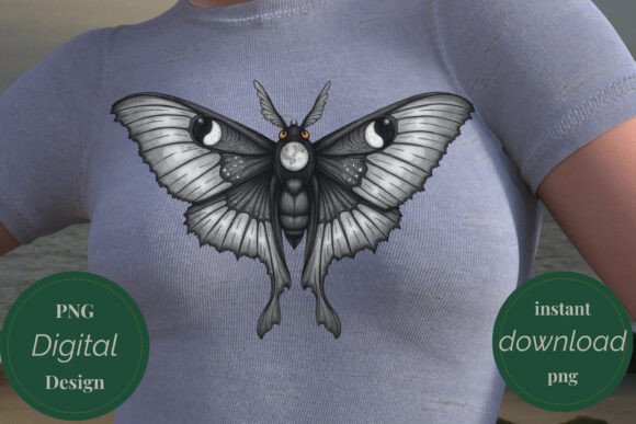 Gothic Moth Moon: A Dark Tee Design PNG for Bold Aesthetics