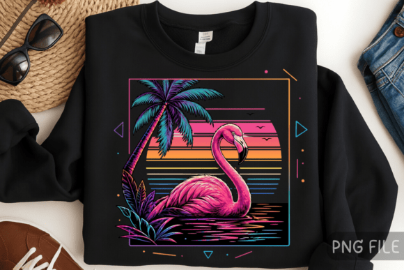 Retro Neon Flamingo Beach Design: A Vibrant Visual Asset