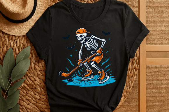 Skeleton Ice Hockey T-shirt Design Png