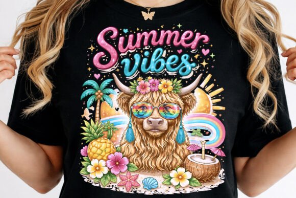 Summer Vibes Png: Highland Cow Design for Creative Projects