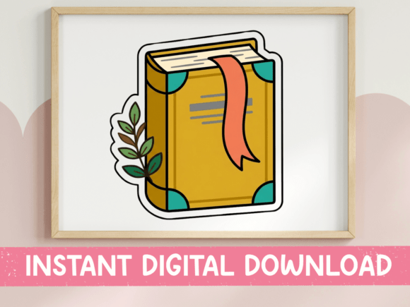 Vintage Book Botanical Sticker Design: A Cozy Graphic Asset